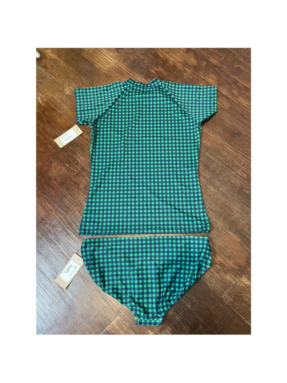Albion Green Gingham Short Sleeve Rash Guard Swim Set - large NWT - Picture 3 of 6